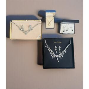 Lot Of Jewelry Vintage Rhinestone Cameo Crystal Necklace Earring Set Evening